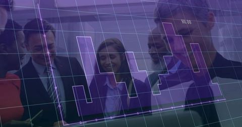 Business Team Collaboration with Financial Chart Overlay