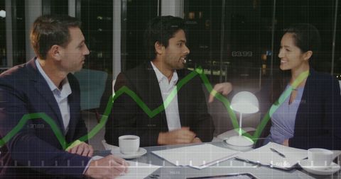 Business Meeting with Financial Growth Chart Overlay - Download Free Stock Images Pikwizard.com