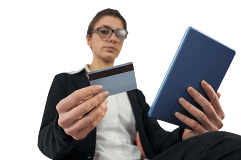 Businesswoman Shopping Online with Credit Card and Tablet Transparent Background - Download Free Stock Videos Pikwizard.com