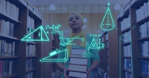 Student in Library with Scientific Formulas Overlay - Download Free Stock Images Pikwizard.com