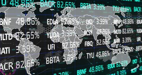 Global Stock Market Trends Displayed on Digital World Map - Download Free Stock Images Pikwizard.com