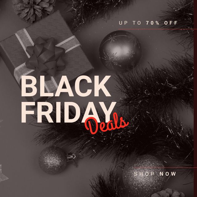 Composition of up to 70 percent off black friday deals shop now text over present and decorations - Download Free Stock Videos Pikwizard.com
