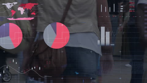 Digital Animation Overlay with Stock Data on Walking Crowd