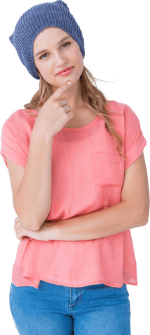 Thoughtful young woman in transparent background