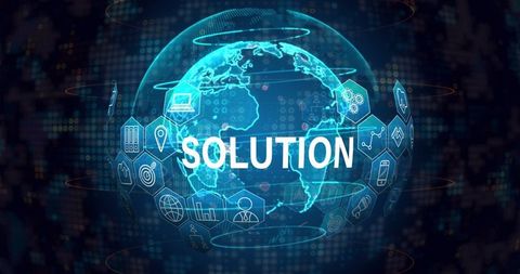 Digital Solutions with Global Connectivity and Interface Icons