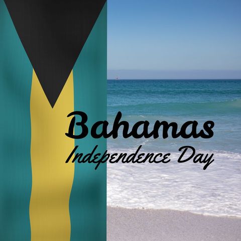bahamas independence day celebration with beach and flag - Download Free Stock Templates Pikwizard.com