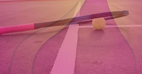 Abstract Tennis Court Design with Racket and Ball in Vibrant Colors