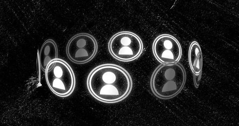 Glowing user-avatar ring hovering above dark textured surface for abstract network concept