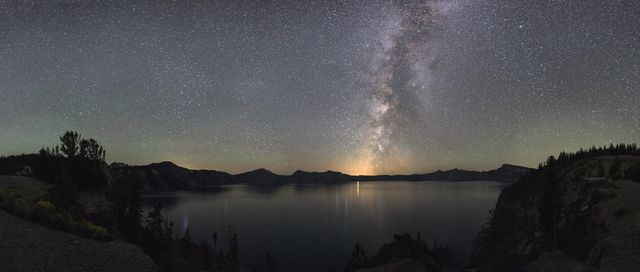 Panoramic Milky Way Galaxy Over Tranquil Lake at Night - Download Free Stock Photos Pikwizard.com