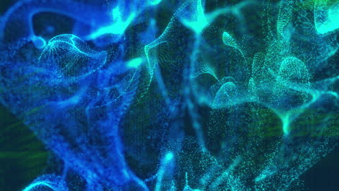 Abstract Digital Waves with Glowing Particle Hologram