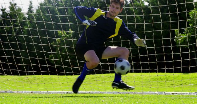 Goalkeeper Making a Save in Soccer Match on Sunny Day - Download Free Stock Images Pikwizard.com