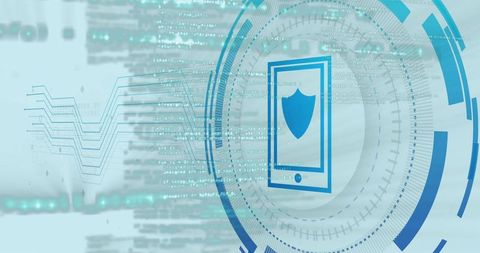 Protecting mobile data with futuristic hud shield for mobile cybersecurity interface