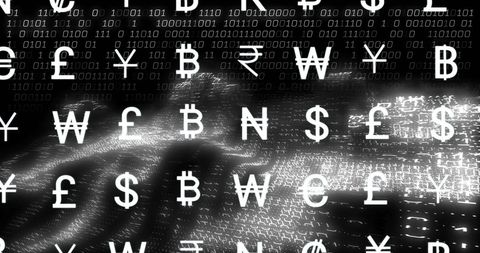 Abstract Global Currency Symbols on Digital Binary Background - Download Free Stock Images Pikwizard.com