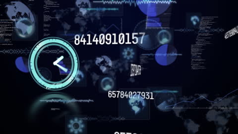 Digital Clock Animation over Global Data Processing Visualization