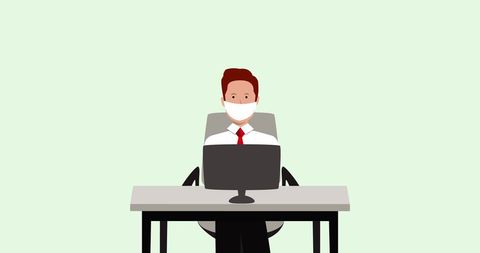 Man Wearing Face Mask Working on Computer During Pandemic - Download Free Stock Images Pikwizard.com