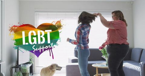 Joyful Dance in LGBT-Friendly Home with Pet Dog