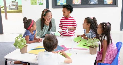 Elementary Teacher Engaging With Students in Classroom Discussion - Download Free Stock Images Pikwizard.com