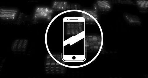 Minimalist cracked smartphone emblem on dark tech background for cybersecurity and repair