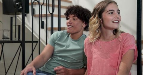 Young Couple Enjoying Happy Moment Together on Stairs