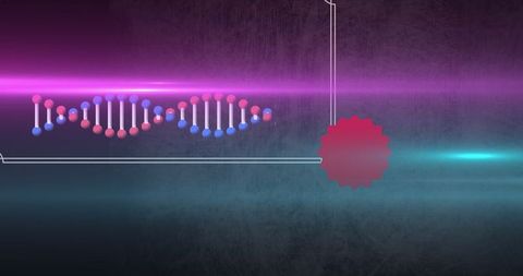 Futuristic dna helix with neon glows and digital gear