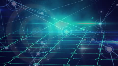 Digital Network Grid with Connections and Arrows