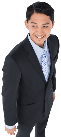 Smiling Asian Businessman Looking to Side on Transparent Background