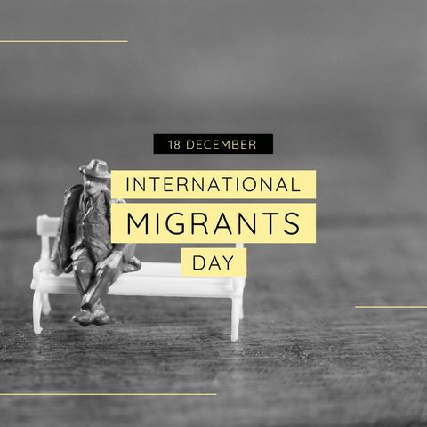 international migrants day text over model figurine on bench - Download Free Stock Templates Pikwizard.com