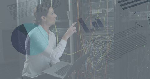 IT Engineer Maintaining Computer Server with Data Overlay - Download Free Stock Images Pikwizard.com