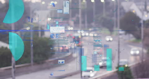 Data Processing Animation Over Busy Urban Highway