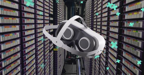 Vr headset over data servers illustrating digital integration