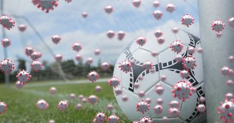 3D Coronavirus Particles Over Soccer Ball in Goal Net - Download Free Stock Images Pikwizard.com