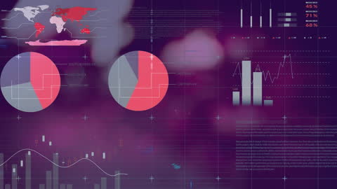 Animated Digital Interface Displaying Global Business Data and Charts