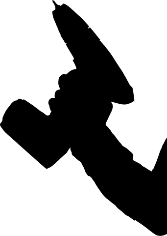 Silhouette of hand with electric screwdriver on transparent background