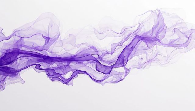 Flowing Translucent Purple Ribbons Creating Soft Abstract Motion Over White Space, Minimal