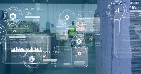 Digital Interface Displaying Data Analytics in Industrial Warehouse - Download Free Stock Images Pikwizard.com