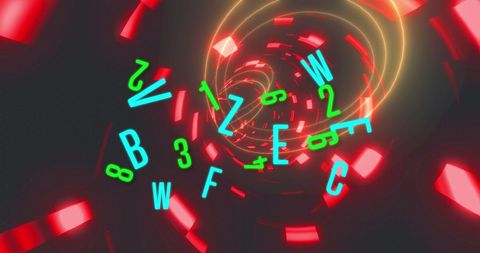 Dynamic numbers and letters over glowing tunnel