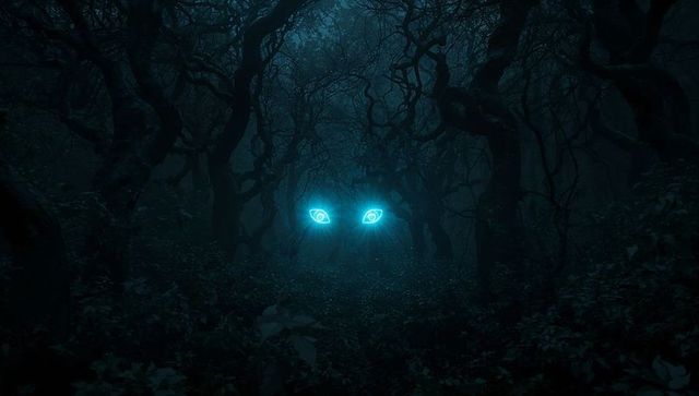 Glowing eyes in mysterious forest at night