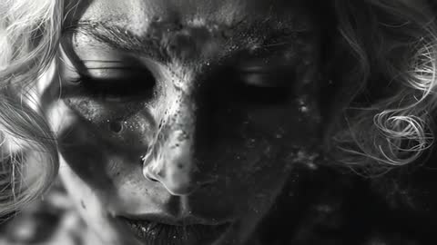 Close-up Gaze of Reflective Woman in Monochrome