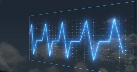 Holographic Neon ECG Waveform Floating Over Futuristic Grid
