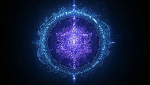 Glowing Mandala with Centrally Radiating Star Polygon and Neon Highlights