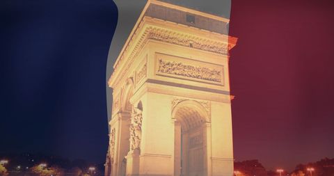 Triumphal Arch with French Flag Overlay Celebrating Bastille Day