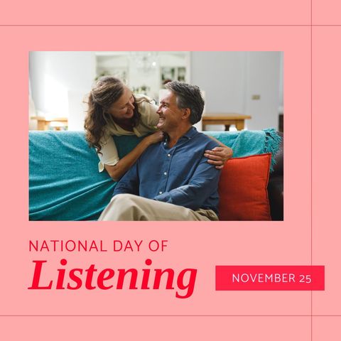 Happy Senior Couple Celebrating National Day of Listening - Download Free Stock Templates Pikwizard.com