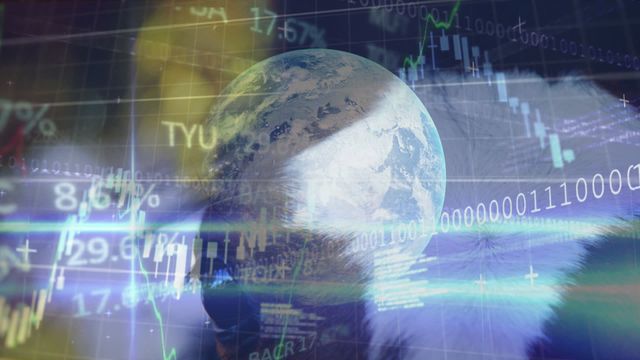 This visual represents a concept of global data analytics intertwined with technology. With the earth at the center overlayed with financial charts and binary code, this is ideal for themes related to financial forecasting, technological advancements, global communications, and big data analytics. Perfect for use in presentations, blog posts, articles about the future of technology, or marketing materials for tech companies.