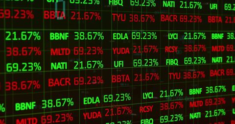 Digital Display of Financial Stock Market Data in Green and Red - Download Free Stock Images Pikwizard.com