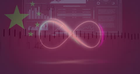Neon Infinity Symbol with Data Analysis on China Flag