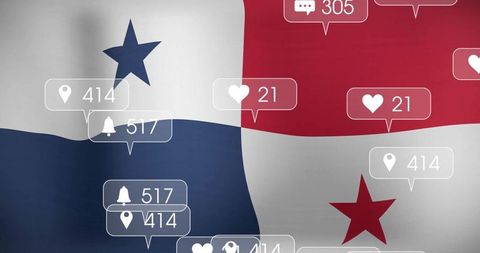 Panama flag with social media interaction icons overlay