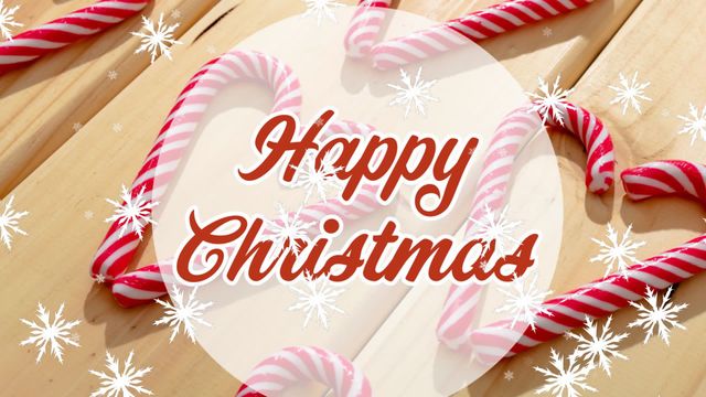 Beautiful festive Christmas greeting featuring candy cane heart decorations and falling snowflakes. Perfect for holiday cards, social media posts, festive announcements, and seasonal promotions.