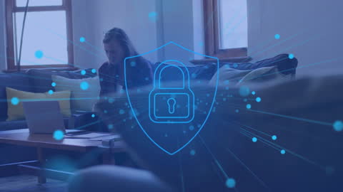 Remote Work with Cybersecurity Overlay Showing Secure Digital Life