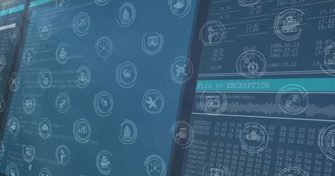 Digital Interface with Data Processing and Business Icons Overlay - Download Free Stock Images Pikwizard.com