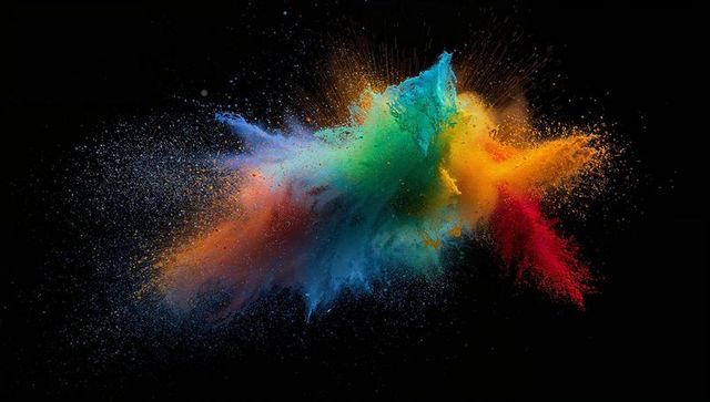 Dynamic Multicolored Powder Burst Against Black Background